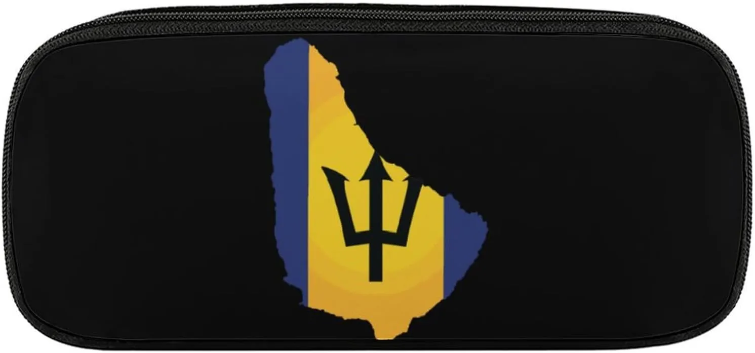 Flag Map of Barbados Novelty Pencil Box Cute Pencil Case Pen Organizer Bag Large Capacity Pen Pouch