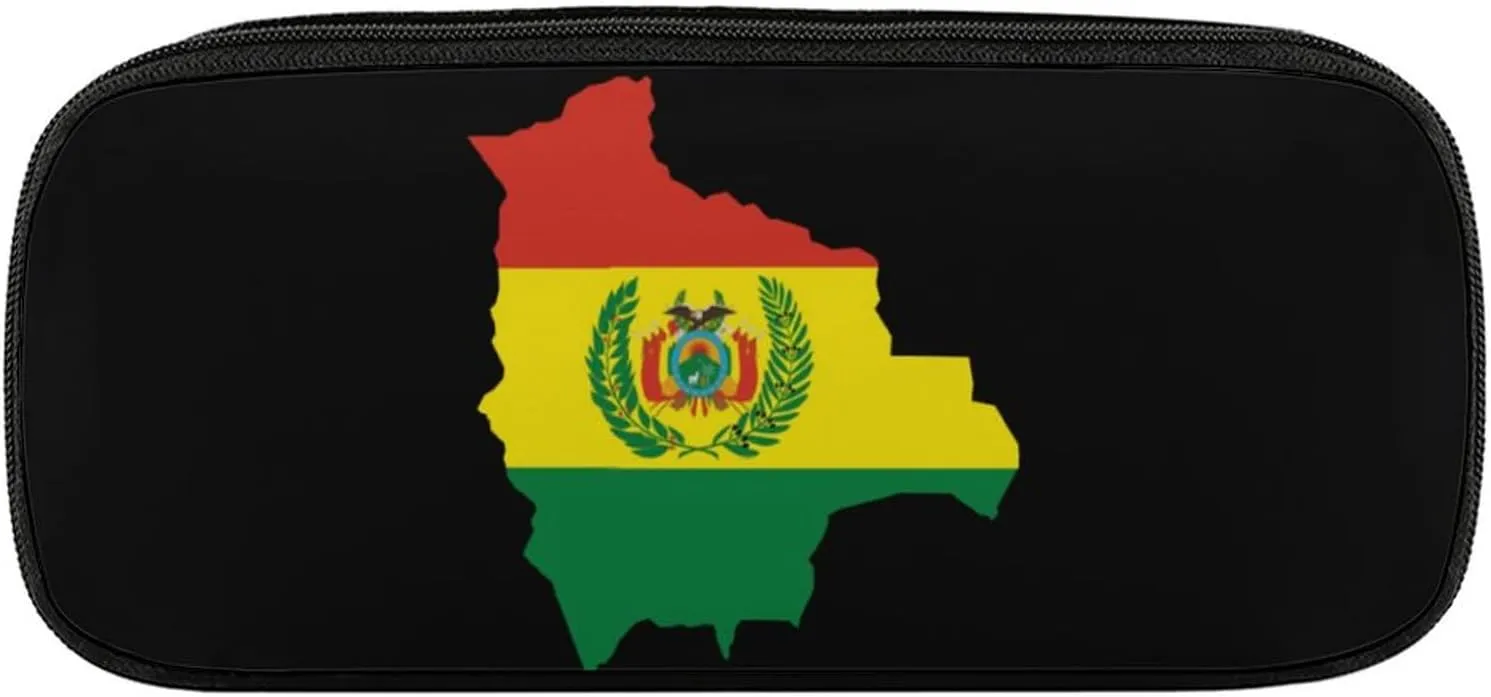 Flag Map of Bolivia Novelty Pencil Box Cute Pencil Case Pen Organizer Bag Large Capacity Pen Pouch