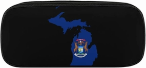 Flag Map of Michigan Novelty Pencil Box Cute Pencil Case Pen Organizer Bag Large Capacity Pen Pouch