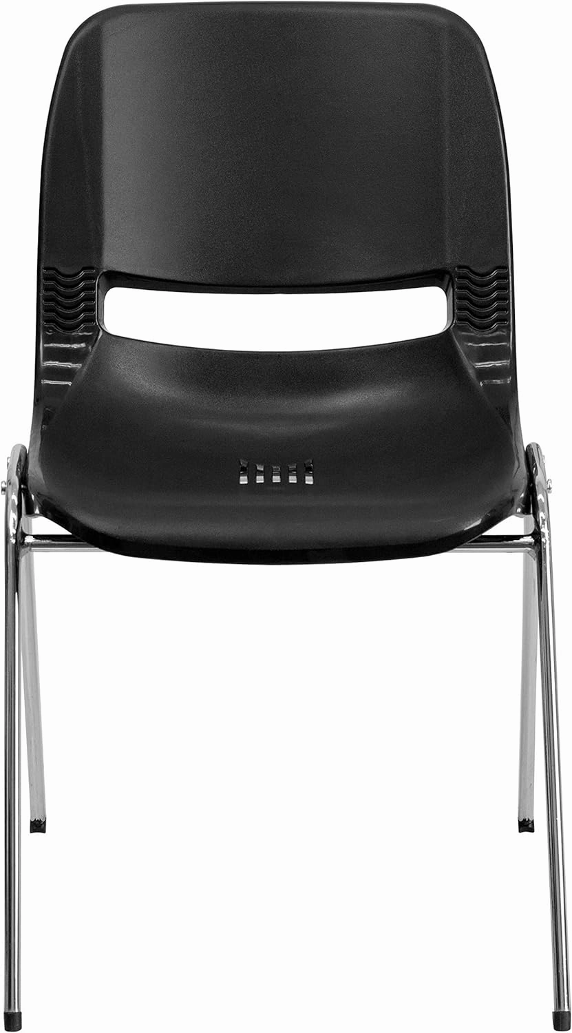Flash Furniture 5 Pack HERCULES Series 440 lb. Capacity Kid's Black Ergonomic Shell Stack Chair with Chrome Frame and 14" Seat Height