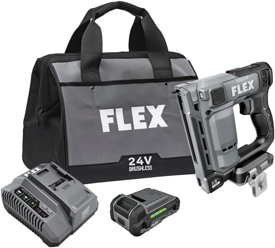 FLEX 24V Brushless Cordless 3/8-inch Crown Stapler Kit with 2.5Ah Lithium Battery and 160W Fast Charger - FX4521-1A