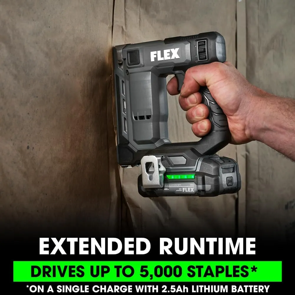 FLEX 24V Brushless Cordless 3/8-inch Crown Stapler Kit with 2.5Ah Lithium Battery and 160W Fast Charger - FX4521-1A