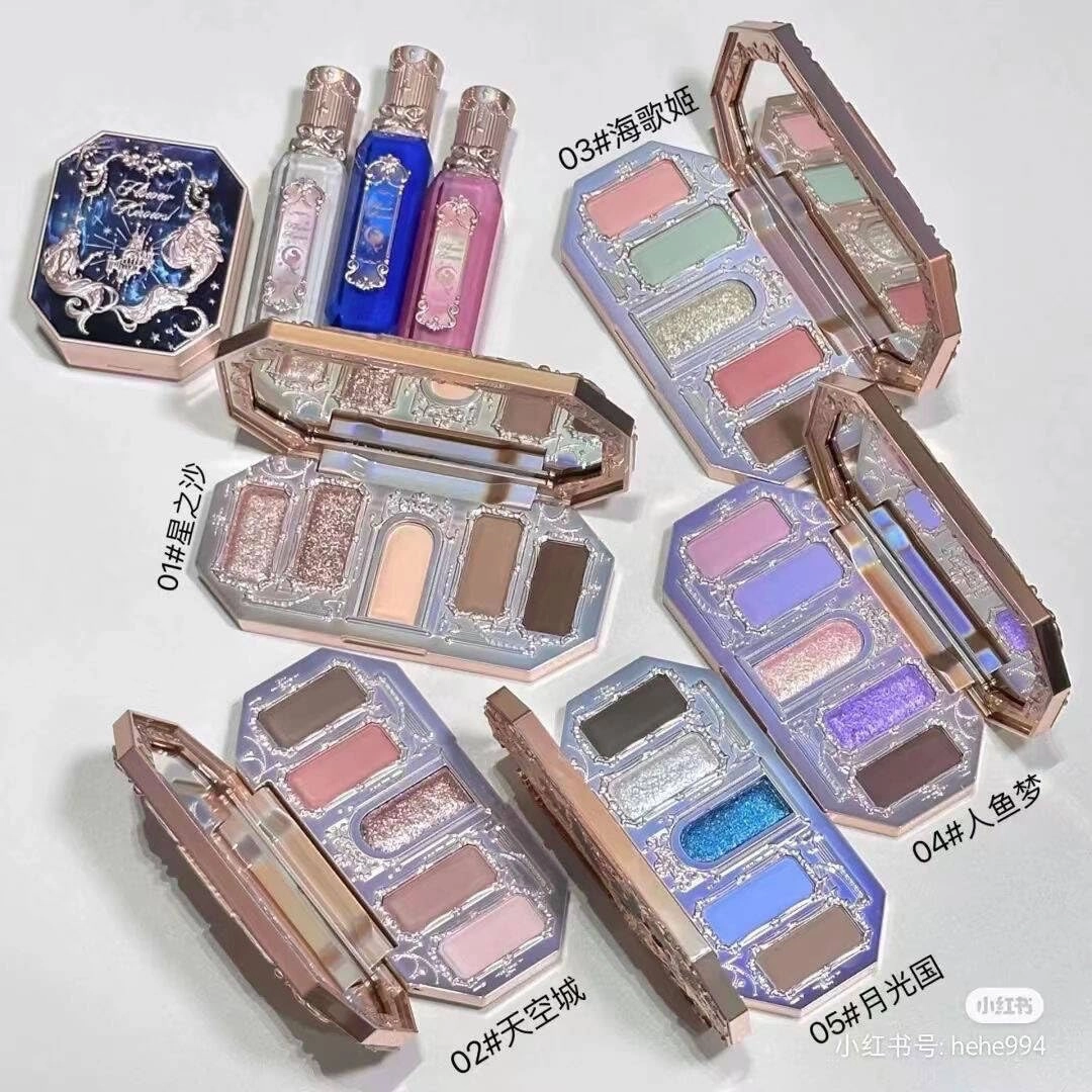 Flower Knows Moonlight Mermaid Eyeshadow Delicate Matte Glow Shimmer Chameleon Waterproof 5 Color Glitter Eye Shadow Palette (C01)