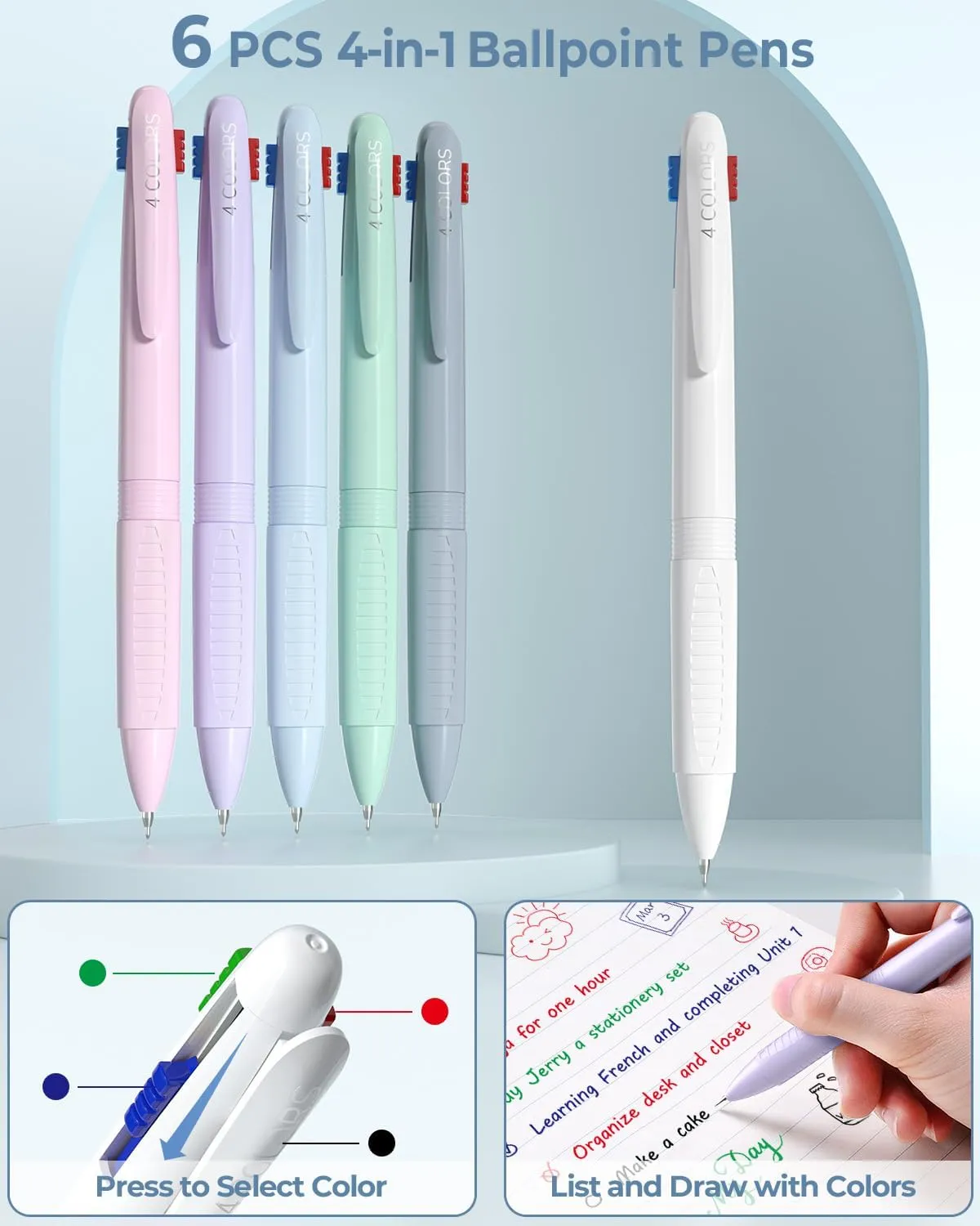 Four Candies 56 PCS Aesthetic School Supplies with Large Pencil Case, 6 Colored Ballpoint Pens, 12 Pastel Highlighters, 5 Black Ink Gel Pens, 9 Mechanical Pencils 0.5-2.0mm Student Essentials (Blue)