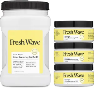 Fresh Wave Odor Removing Gels Bundle: Lemon Scent 3-Pack 7oz. & 63oz. Gel Refill