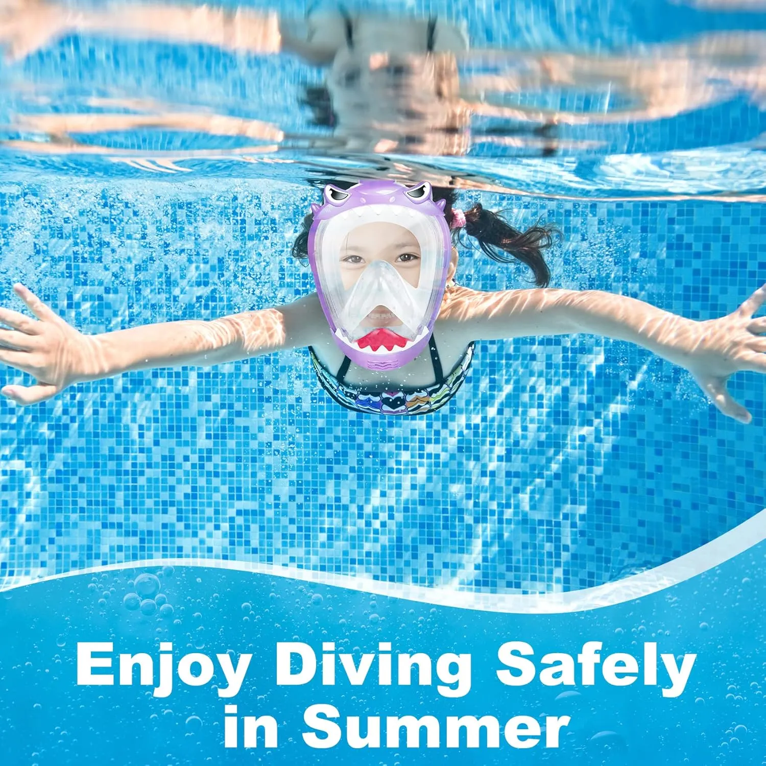 Full Face Snorkel Mask for Kids, Kids Snorkeling Set 180 Degree Panoramic View, Safe Anti-Leak Anti-Fog, Foldable Dry Top Snorkeling Gear for Kids Adult