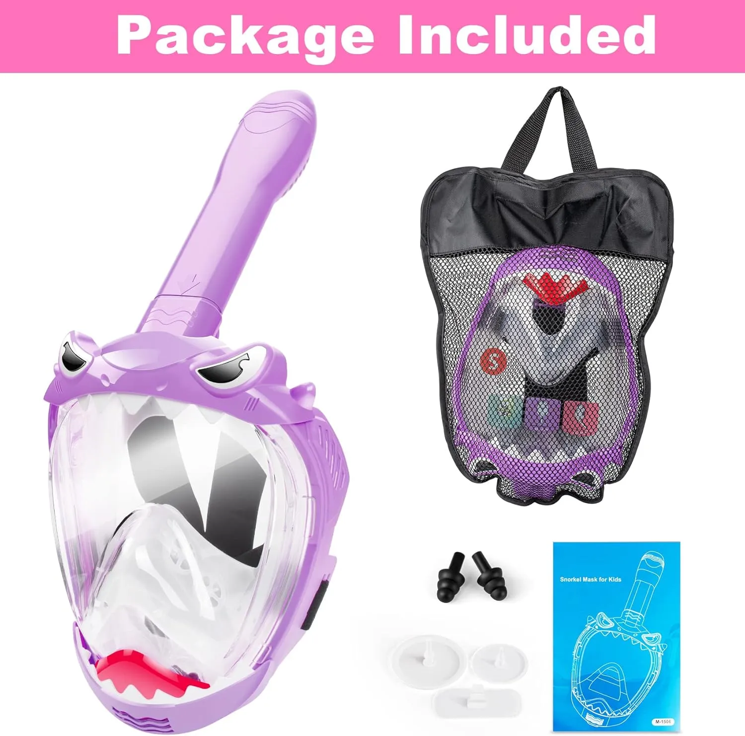 Full Face Snorkel Mask for Kids, Kids Snorkeling Set 180 Degree Panoramic View, Safe Anti-Leak Anti-Fog, Foldable Dry Top Snorkeling Gear for Kids Adult