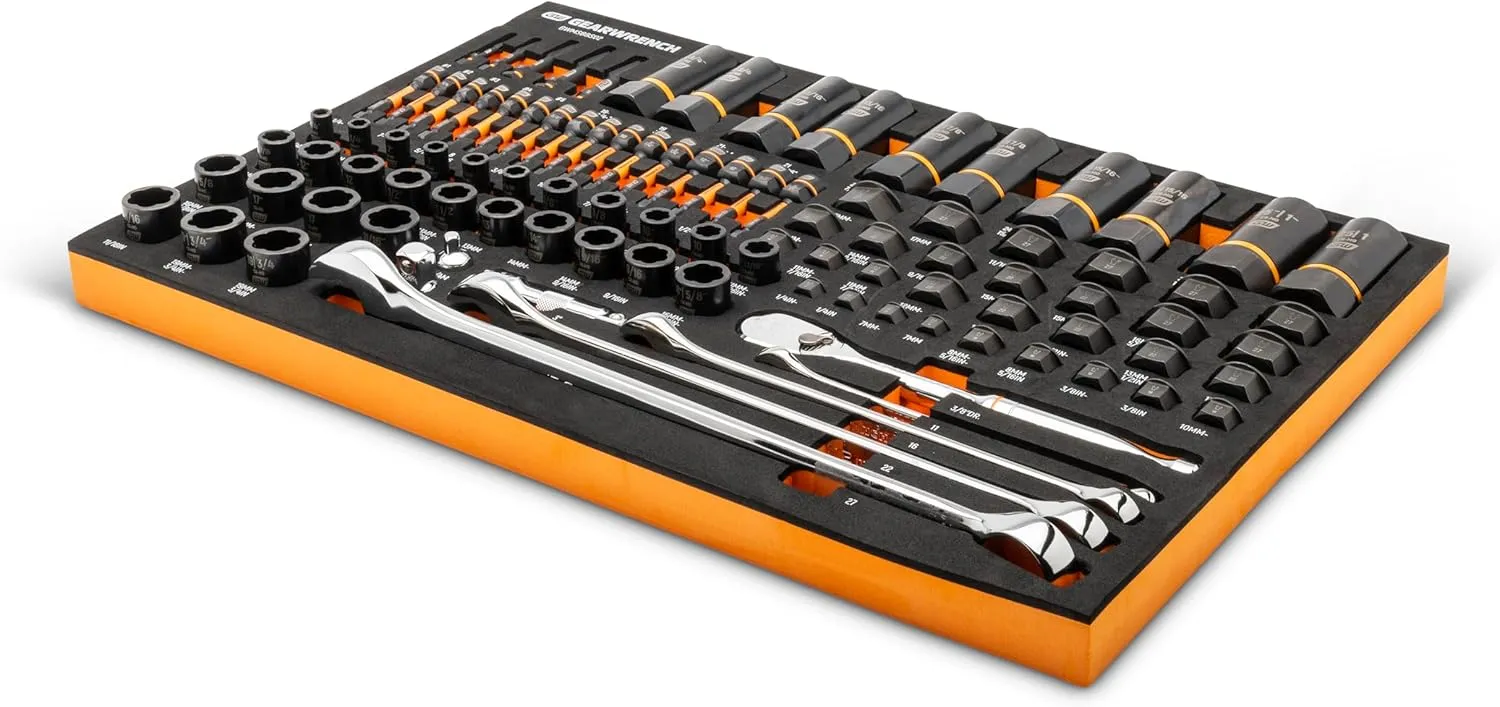 GEARWRENCH 97 Piece 1/4”, 3/8”, 1/2” Drive Bolt Biter Mechanics Tool Set in Foam Storage Tray - GWMSBBS02
