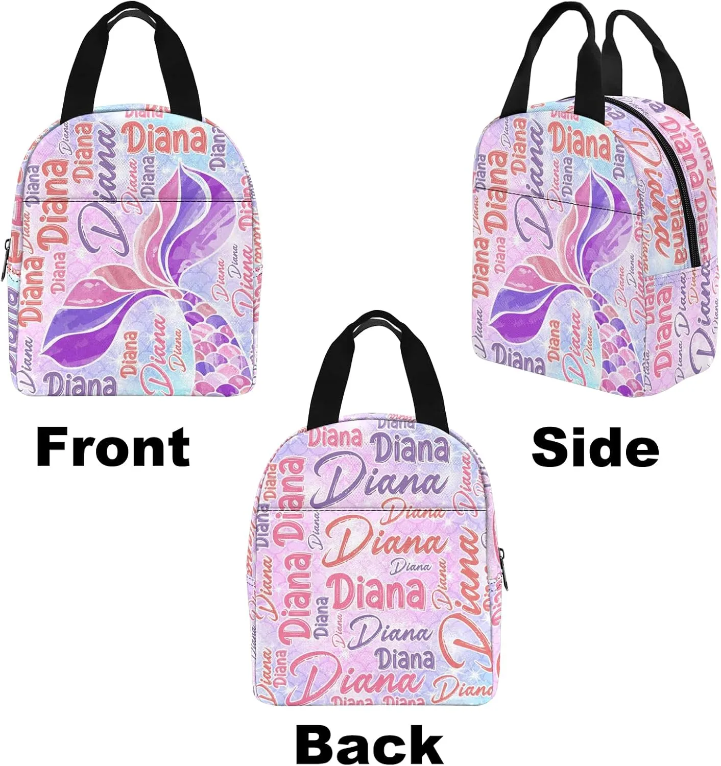 Generic Custom Kid's Backpack with Lunch Bag Box Pencil Pouch for Girls Mermaid Personalized Name School Bag for Daughter Granddaughter 3 in 1 Bookbags Set Schoolbag for School Season, Design 02