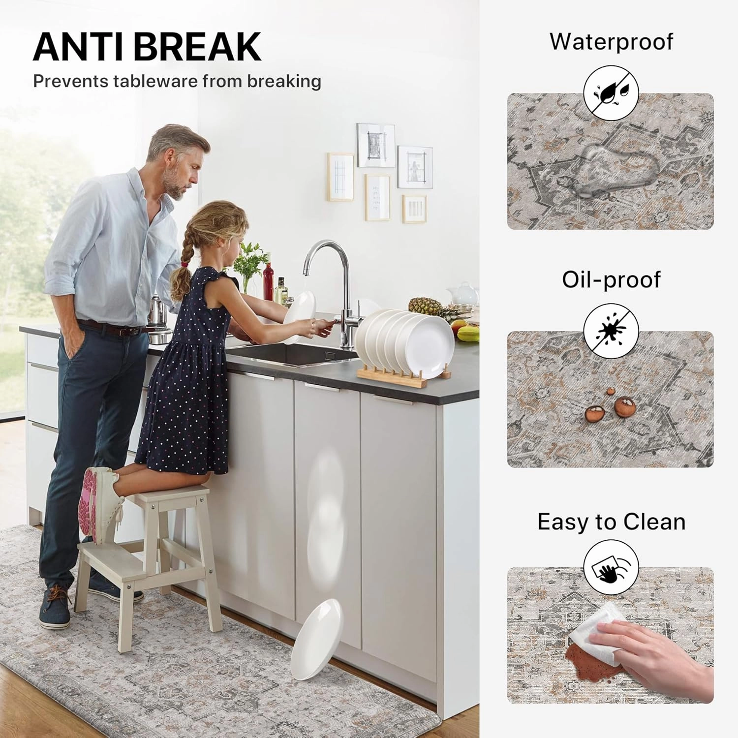 GENIMO Kitchen Mats for Floor 2PCs, Washable Anti Fatigue Mat for Cushioned, 17.3"x47" 17.3"x30", Waterproof Kitchen Rugs, Non Slip Comfort Standing Mat Rug for Home, Sink, Laundry, LightTaupeBrown
