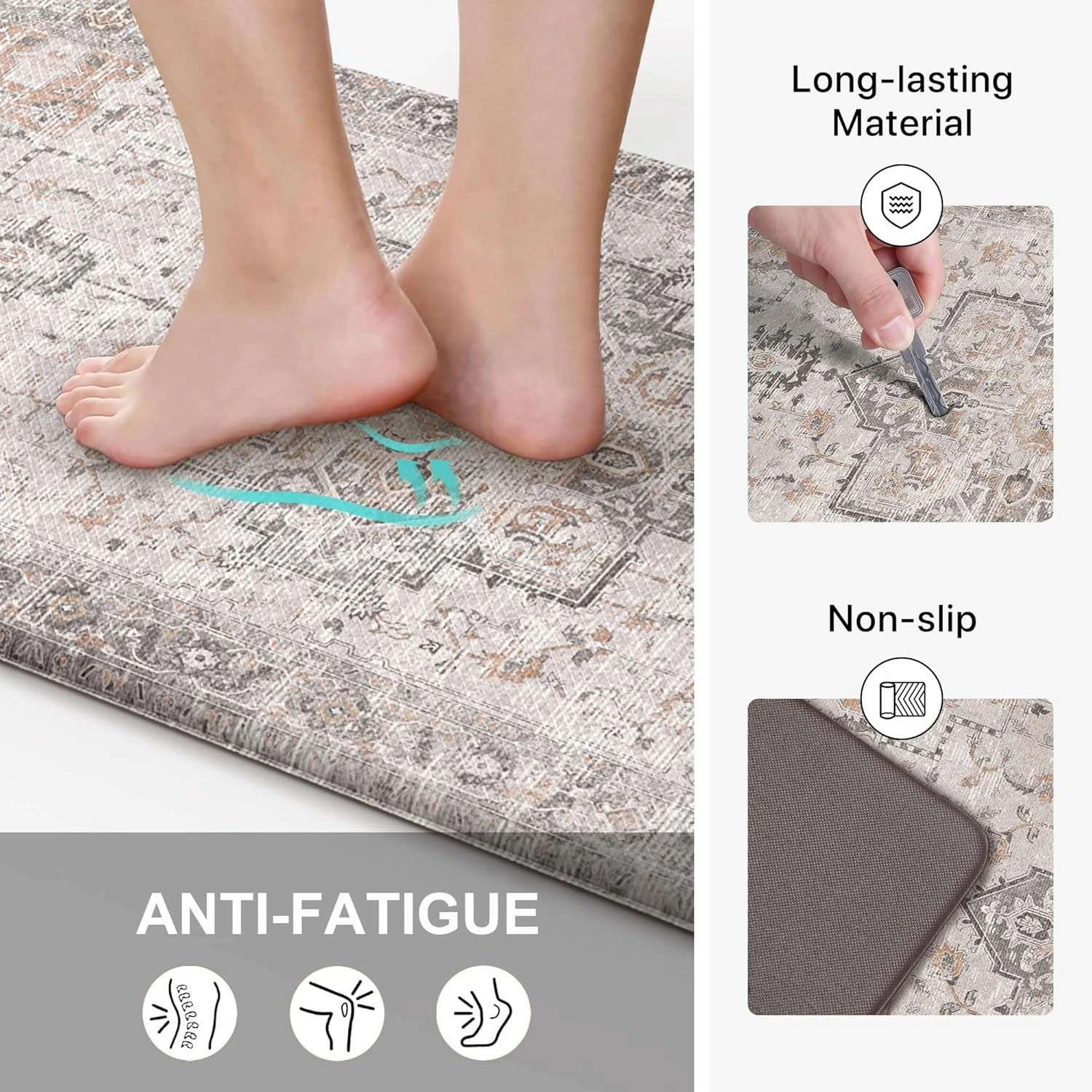 GENIMO Kitchen Mats for Floor 2PCs, Washable Anti Fatigue Mat for Cushioned, 17.3"x47" 17.3"x30", Waterproof Kitchen Rugs, Non Slip Comfort Standing Mat Rug for Home, Sink, Laundry, LightTaupeBrown