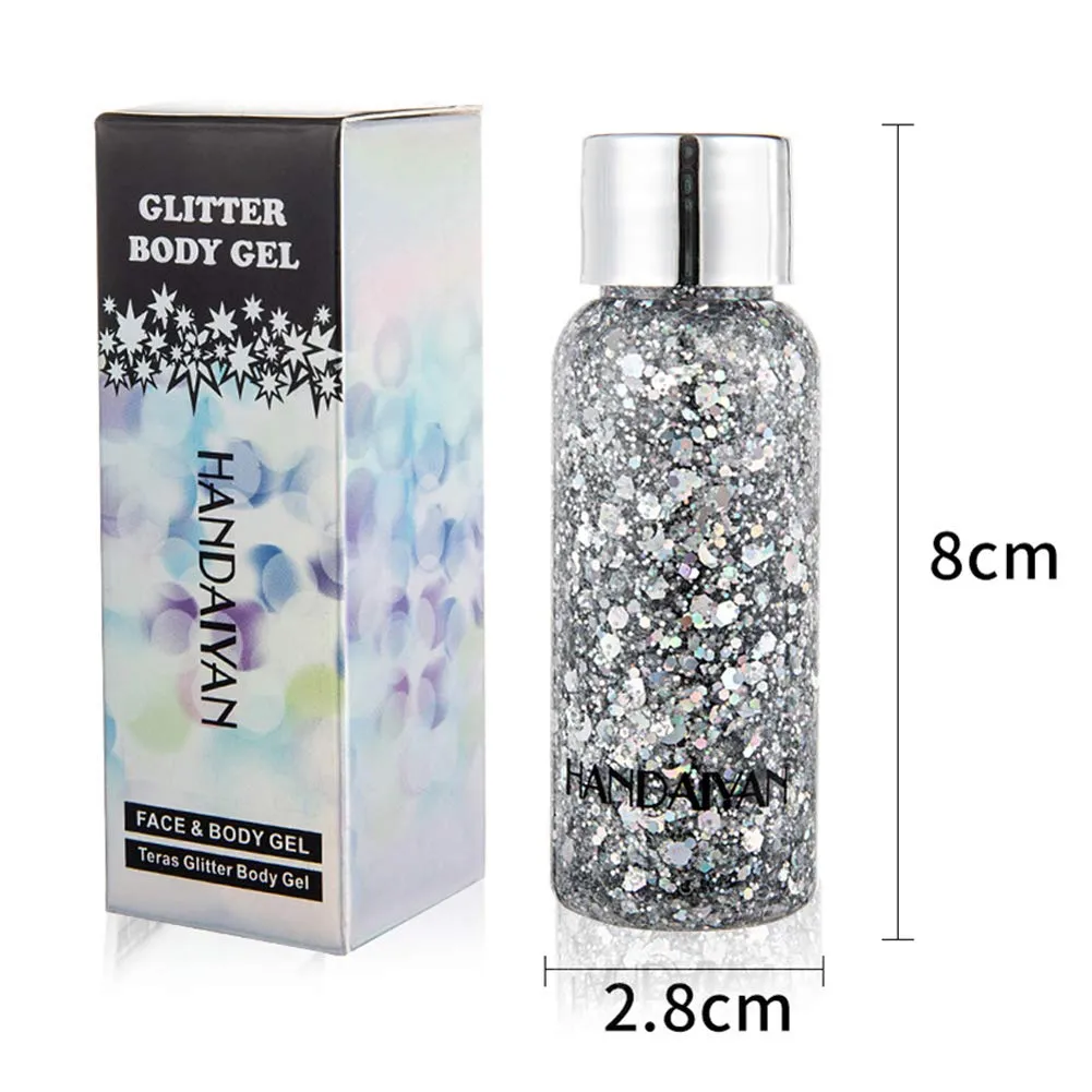 GL-Turelifes Mermaid Sequins Chunky Glitter Liquid Eyeshadow Glitter Body Gel Festival Glitter Cosmetic Face Hair Nails Makeup Long Lasting Sparkling 30g (White Silver Green)