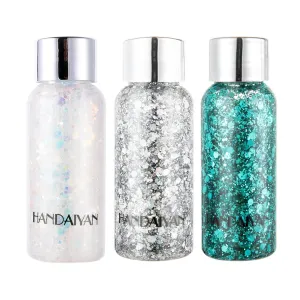 GL-Turelifes Mermaid Sequins Chunky Glitter Liquid Eyeshadow Glitter Body Gel Festival Glitter Cosmetic Face Hair Nails Makeup Long Lasting Sparkling 30g (White Silver Green)