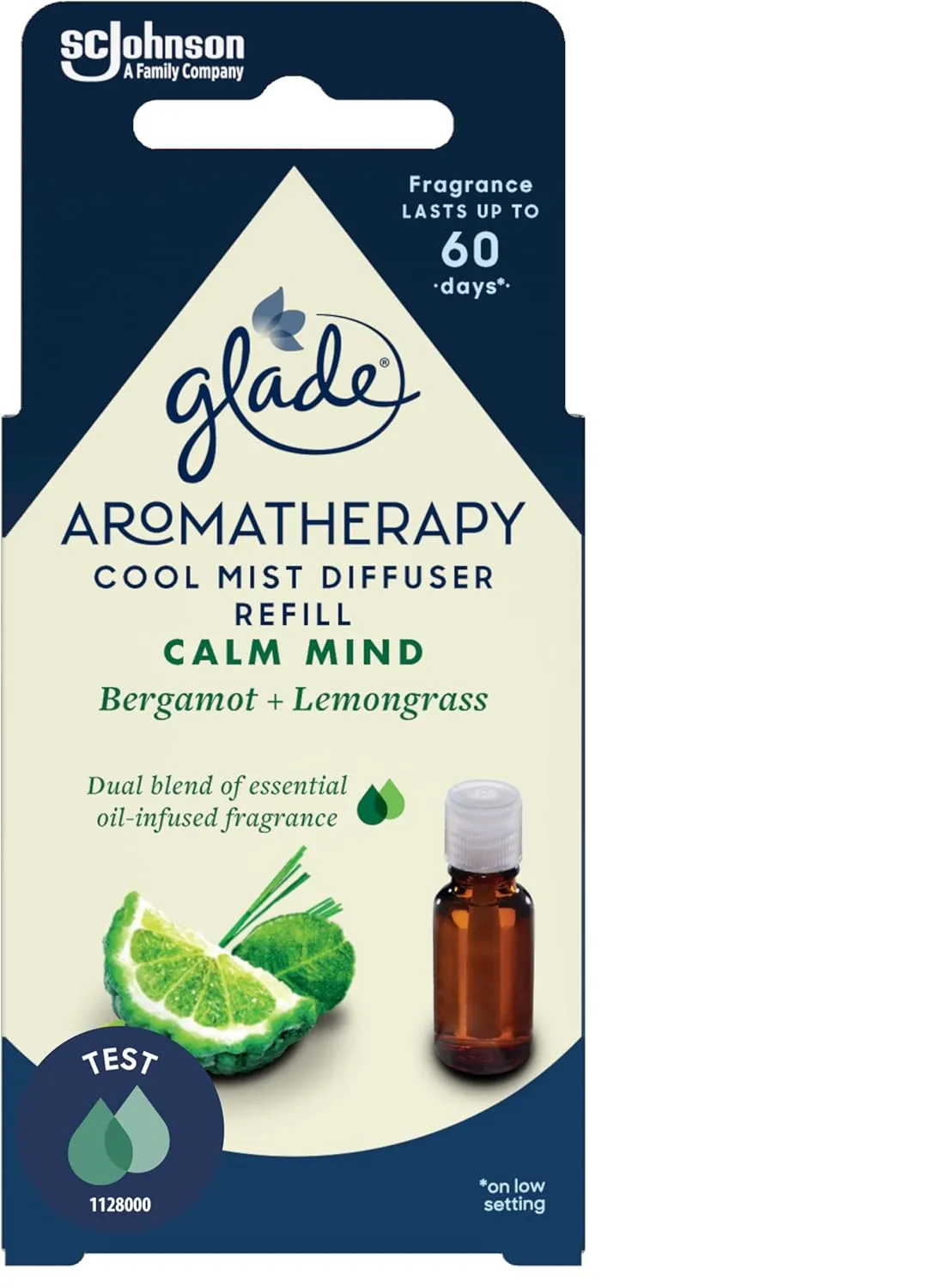 Glade Aromatherapy Essential Oil Diffuser Refill, Cool Mist Aromatherapy Diffuser& Air Freshener for Home, Calm Mind with Bergamot& Lemongrass Scent, 17.4 ml