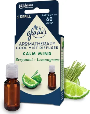 Glade Aromatherapy Essential Oil Diffuser Refill, Cool Mist Aromatherapy Diffuser& Air Freshener for Home, Calm Mind with Bergamot& Lemongrass Scent, 17.4 ml