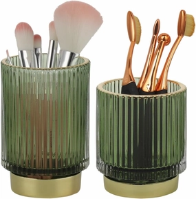 Glass Makeup Organizers, 2 Packs Makeup Brush Holders, Vintage Pencil Holders, Display Cups for Decorative Cosmetics Eyeliners, Office Desktop Pencil Holders (Green)