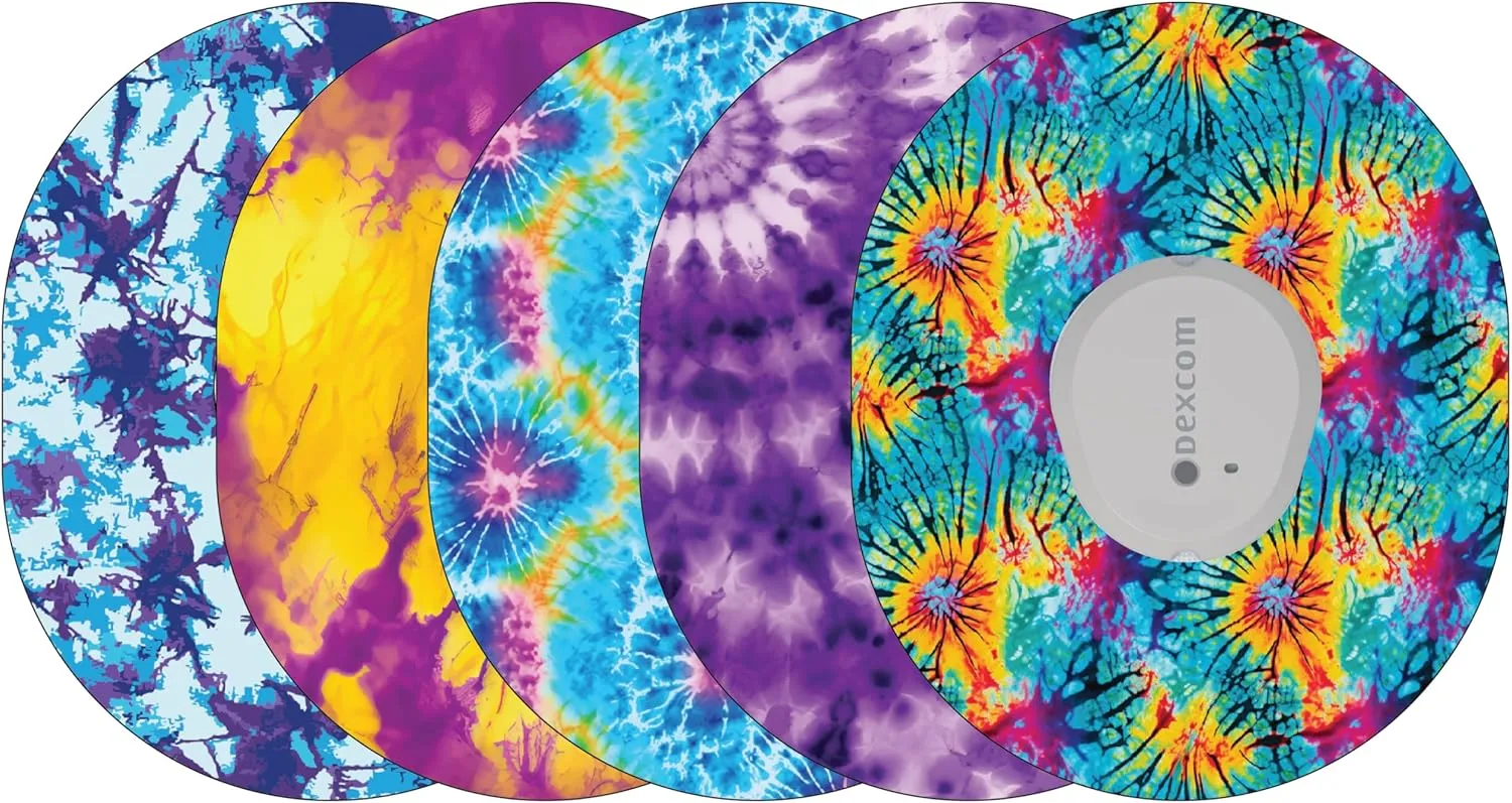 Glucomart Adhesive Patches for CGMs and Insulin Pumps – Maximum Strength CGM Patches, Waterproof & Hypoallergenic (Tie Dye Variety Pack) (G7/Infusion Sets)