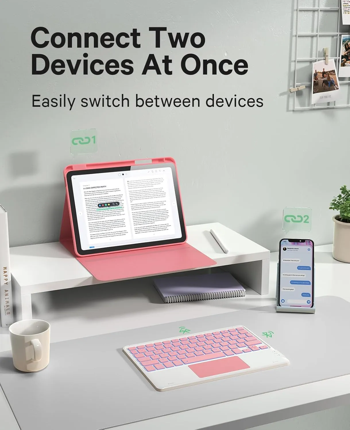 GreenLaw Keyboard Case for iPad 11th Generation(A16,2025) / 10th Generation(2022), Stain-Resistant Cover, 7 Color Backlit, Detachable Keyboard Case with Touchpad and Pencil Holder, Rose Red