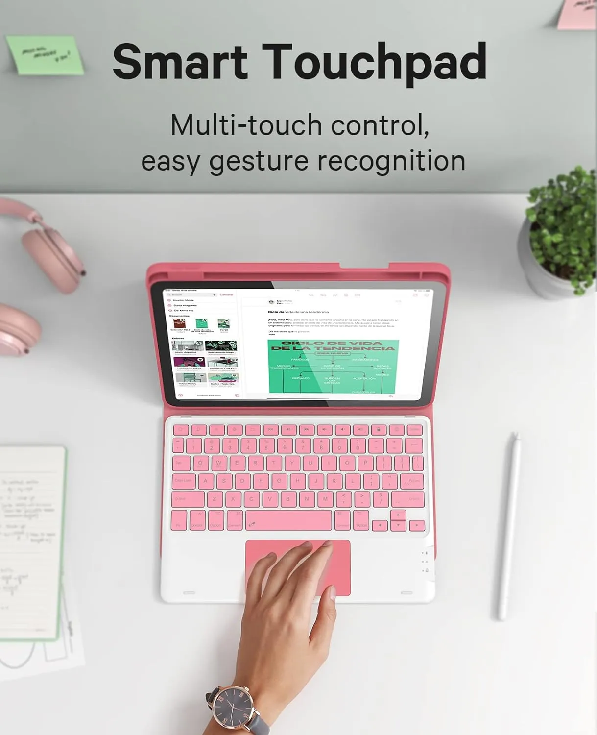 GreenLaw Keyboard Case for iPad 11th Generation(A16,2025) / 10th Generation(2022), Stain-Resistant Cover, 7 Color Backlit, Detachable Keyboard Case with Touchpad and Pencil Holder, Rose Red