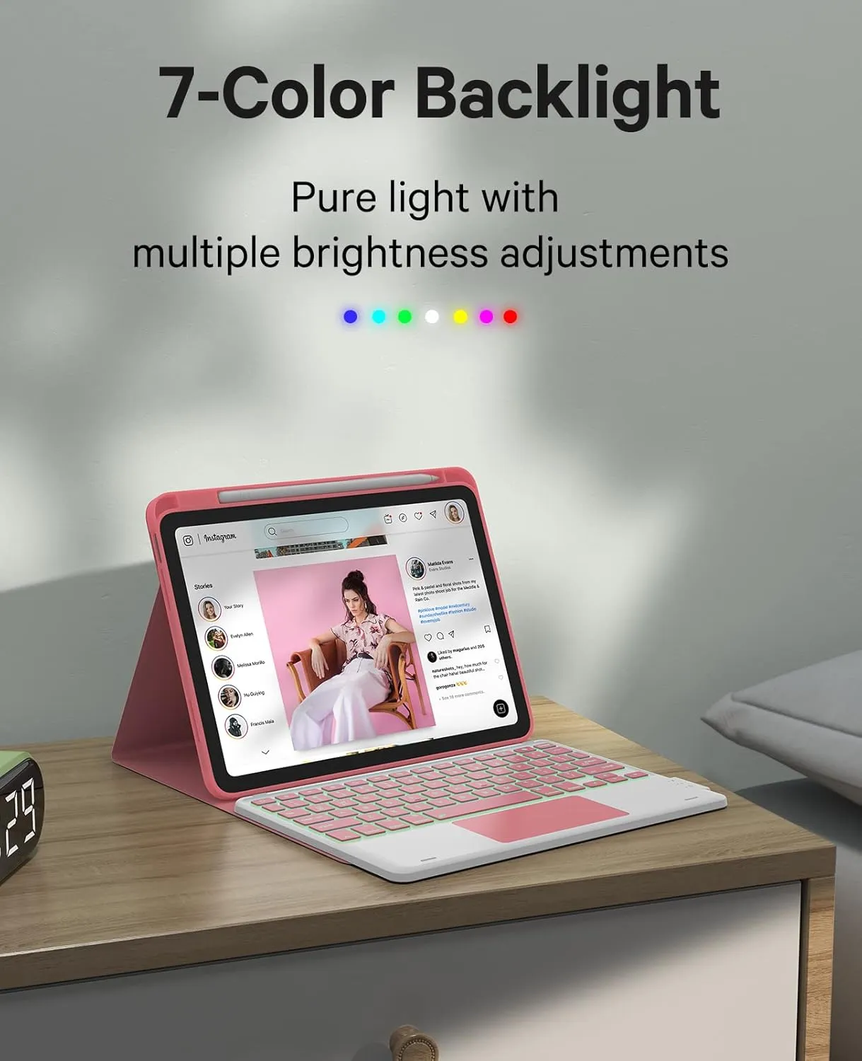 GreenLaw Keyboard Case for iPad 11th Generation(A16,2025) / 10th Generation(2022), Stain-Resistant Cover, 7 Color Backlit, Detachable Keyboard Case with Touchpad and Pencil Holder, Rose Red