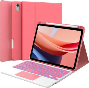 GreenLaw Keyboard Case for iPad 11th Generation(A16,2025) / 10th Generation(2022), Stain-Resistant Cover, 7 Color Backlit, Detachable Keyboard Case with Touchpad and Pencil Holder, Rose Red