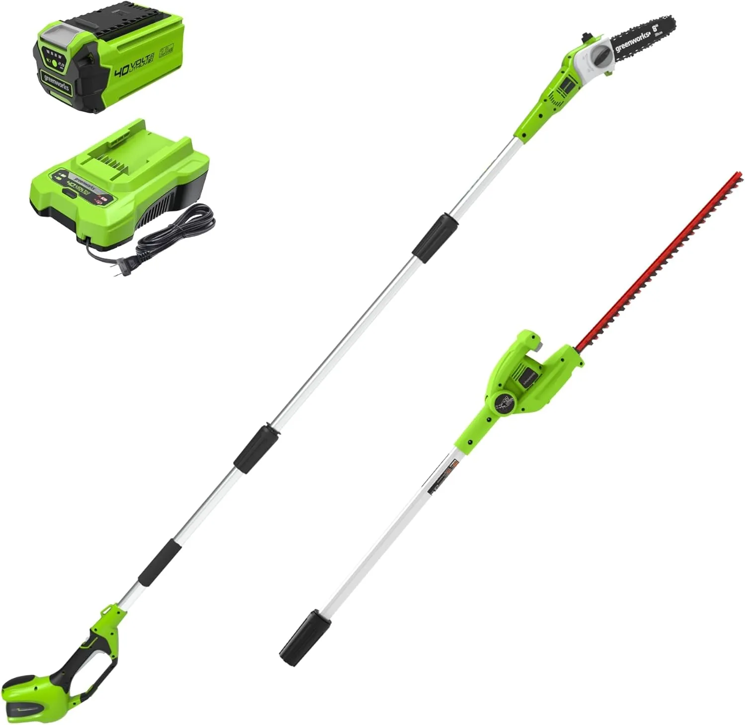 Greenworks 40V 8" Pole Saw   Pole Hedge, 2.0Ah Battery (Gen 1)