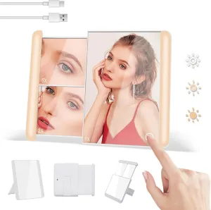 HD Lighted Makeup Mirror with 1X/2X/5X Magnification, Adjustable 3 Color Lights Mode, Touch Dimming, Portable Travel Vanity Mirror, Great Gift for Women&Teens