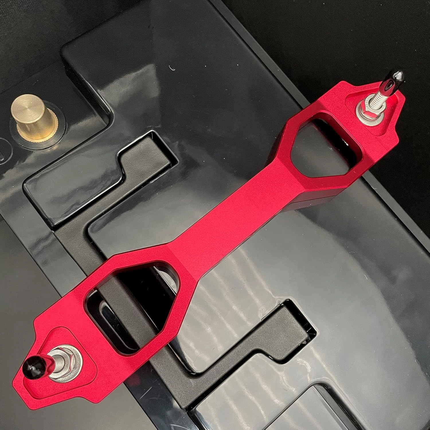 Heavy Duty Battery Hold Down Sets,With Billet Aluminum Battery Tie Down Bracket And 18-8(304) Stainless Steel J bolts(Red, 10 inch bolts)