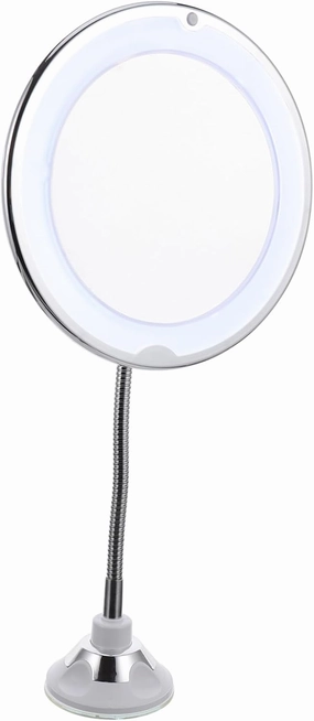 Hemoton 360 Degree Rotating 10x Magnifying Makeup Mirror with Led Lights Suction Cup Magnified Mirror for Eye Makeup