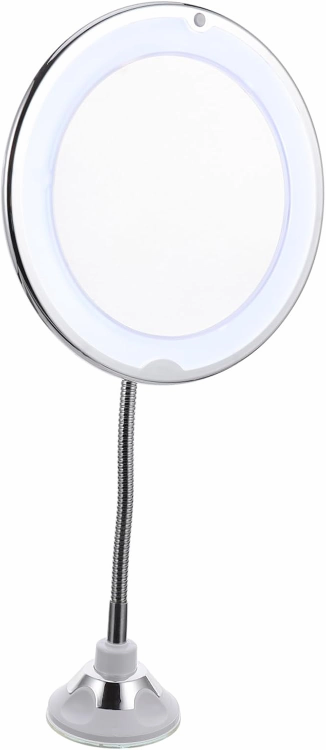 Hemoton 360 Degree Rotating 10x Magnifying Makeup Mirror with Led Lights Suction Cup Magnified Mirror for Eye Makeup