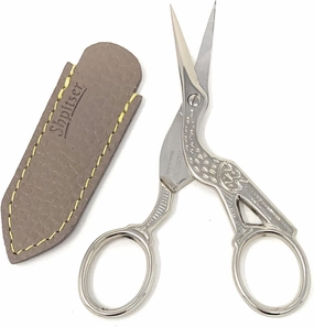 Henbor Eye Brow Shaping Scissors - Premium Nickel Plated Special Carbon Steel Professional Grooming Eye Brow Hair Care Tool With Protective SHPITSER Genuine Leather Sleeve | Handcrafted in Italy