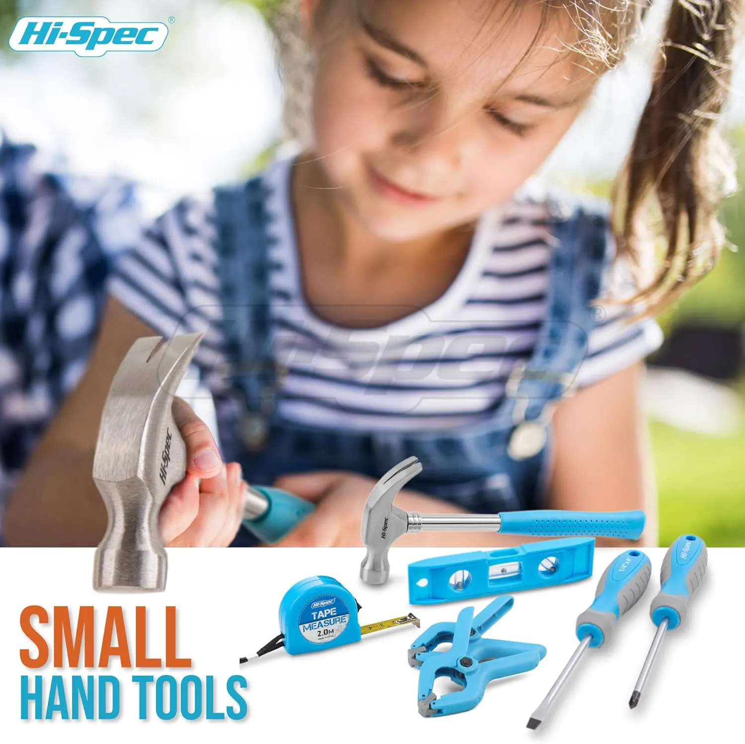 Hi-Spec 16pc Blue Kids Tool Kit Set & Child Size Tool Belt. Real Set for DIY Building, Woodwork & Construction Learning for Kids