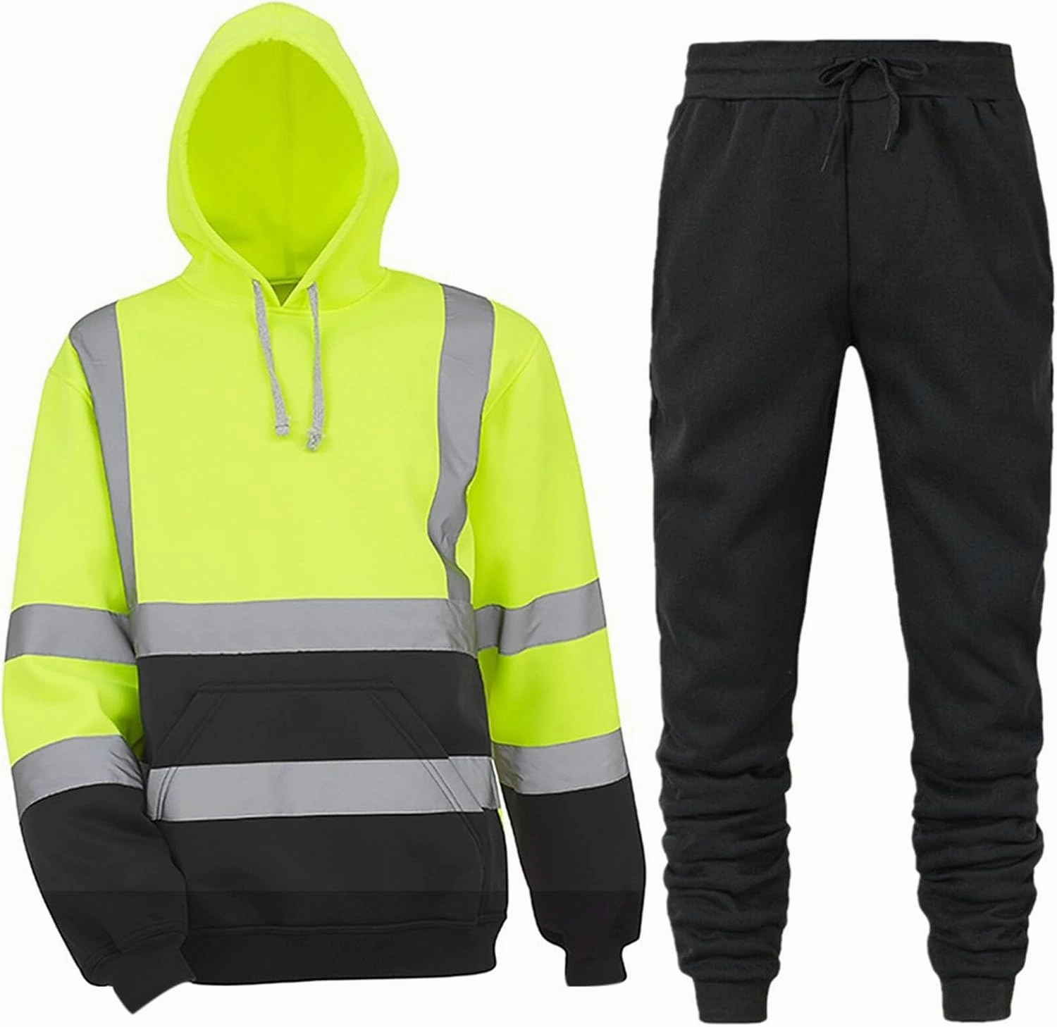 High Visibility Sweatshirt Sets for Men Hi Vis Reflective Safety Pant and Construction Work Hooded Pullover Sets