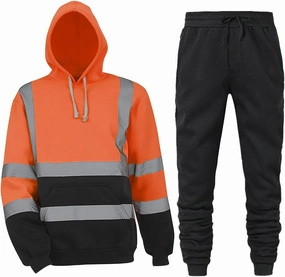 High Visibility Sweatshirt Sets for Men Hi Vis Reflective Safety Pant and Construction Work Hooded Pullover Sets