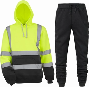 High Visibility Sweatshirt Sets for Men Hi Vis Reflective Safety Pant and Construction Work Hooded Pullover Sets
