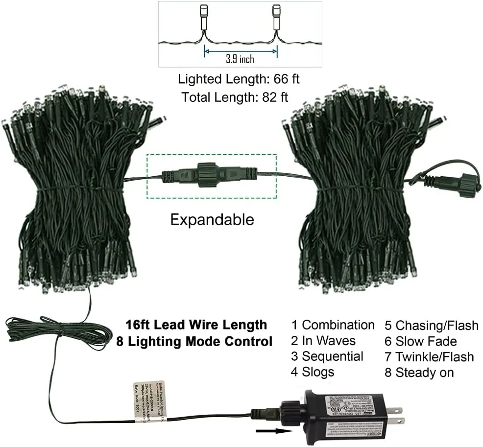 HOME LIGHTING 200 LED 66FT Fairy String Lights, July 4th Patriotic Light with 8 Lighting Modes, Mini Lights Plug in for Indoor Outdoor Independence Day Tree Holiday Party Decor, Red & Blue & White