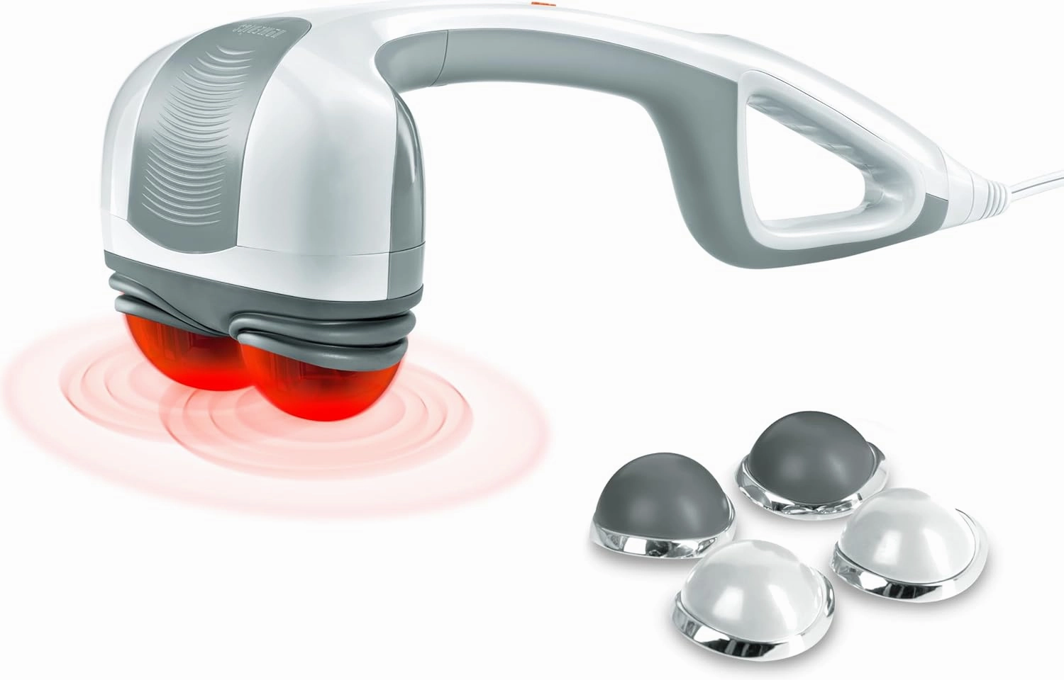 Homedics Back Massager - Heated Automatic Percussion Back, Body and Neck Massager with Duel Pivoting Heads, Interchangeable Nodes, for Shoulders, Legs and Feet, White