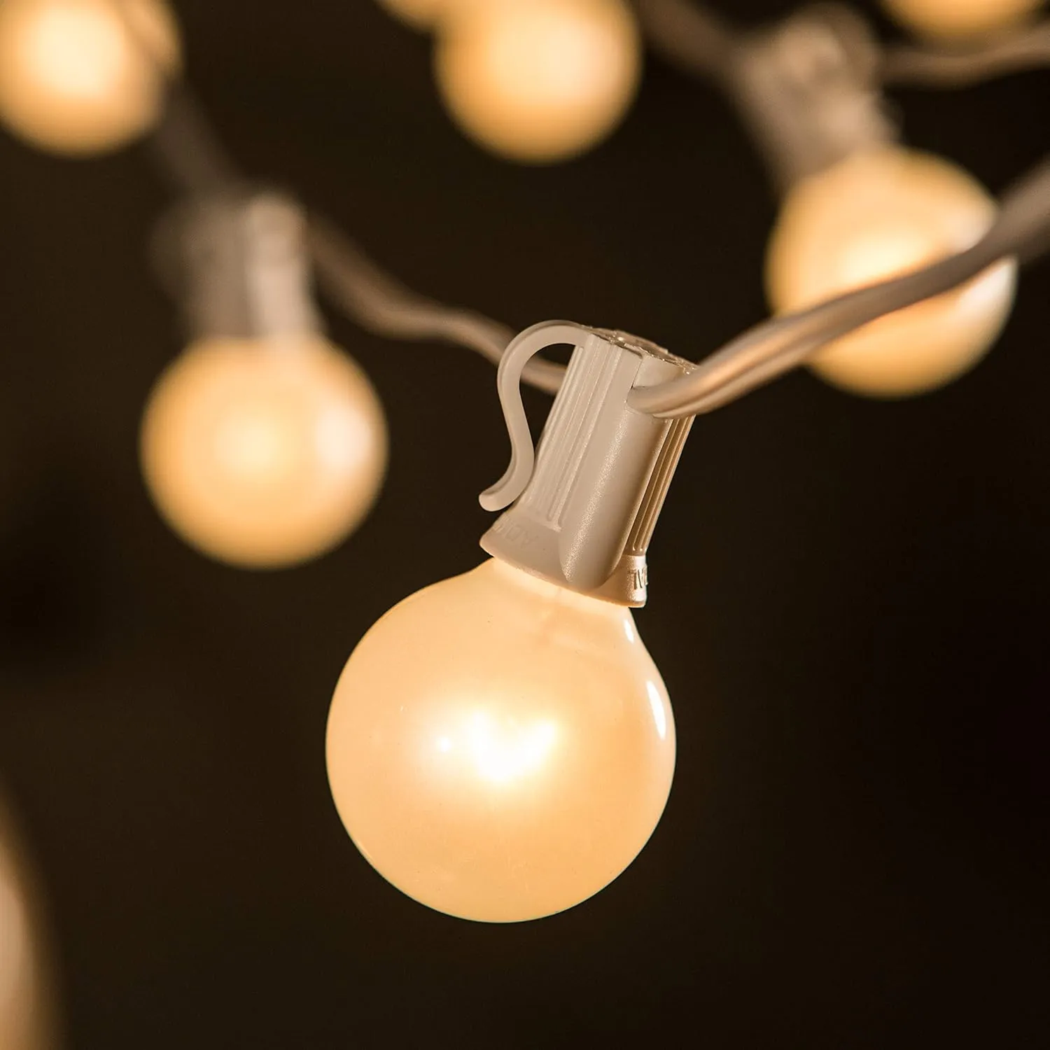 Hometown Evolution, Inc. 50 Foot G40 White Pearl Wedding String Lights with White Wire and G40 1.6 Inch 5 Watt Globe Bulbs for Parties, Patios, Backyards, Tents and More
