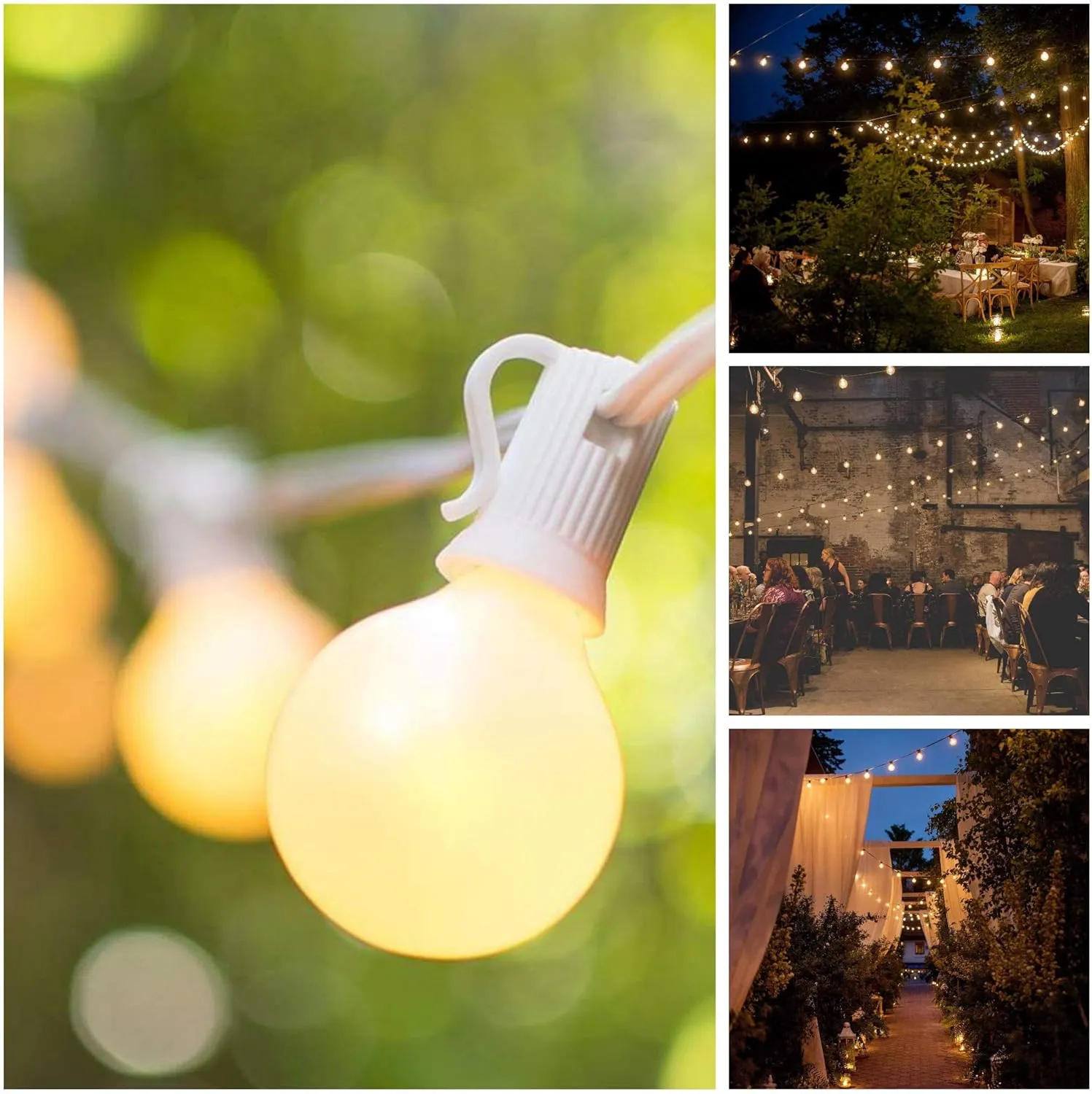 Hometown Evolution, Inc. 50 Foot G40 White Pearl Wedding String Lights with White Wire and G40 1.6 Inch 5 Watt Globe Bulbs for Parties, Patios, Backyards, Tents and More