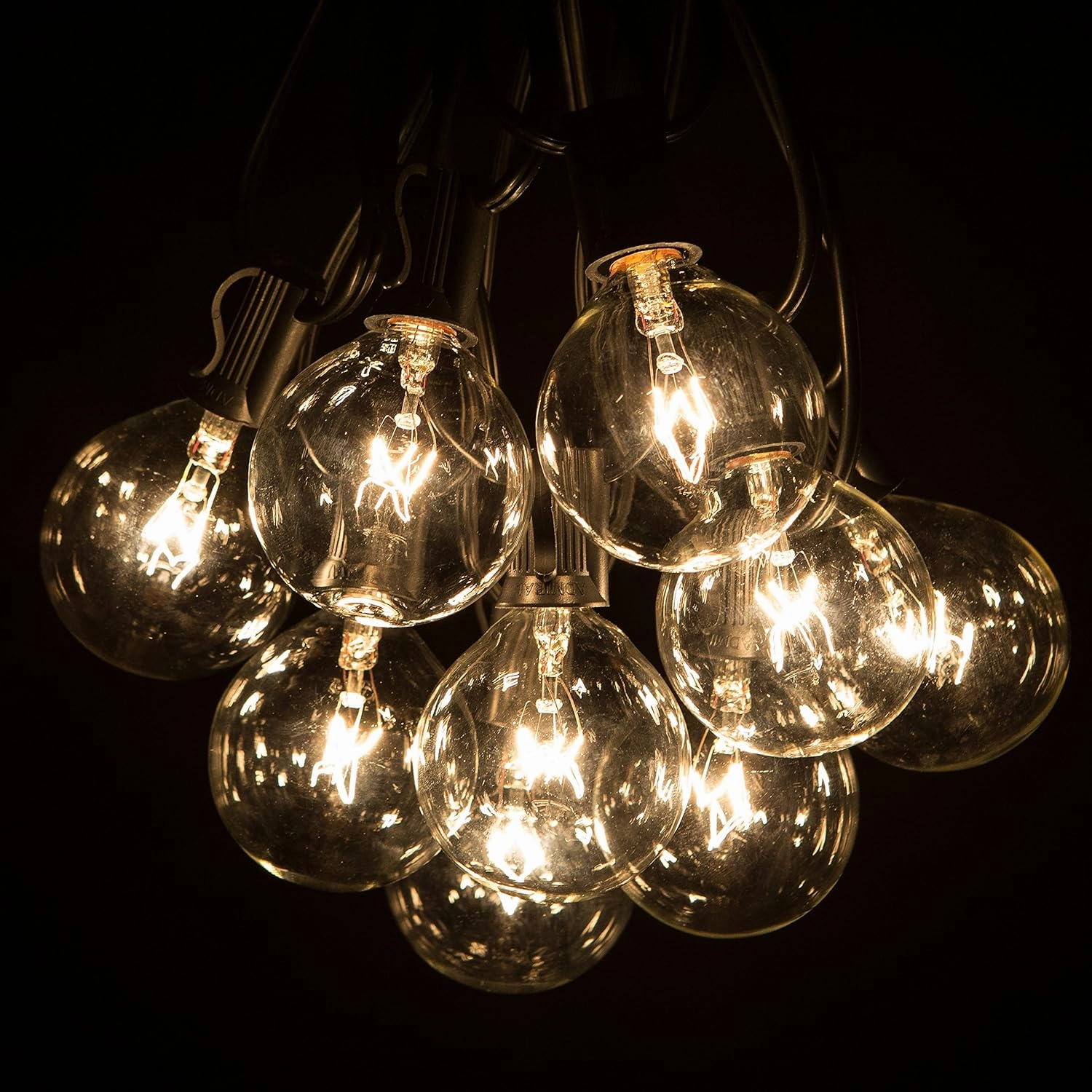 Hometown Evolution, Inc. 25’ G50 Globe Patio String Lights with Clear 2” Light Bulbs and Black Wire (  1 Free Spare)