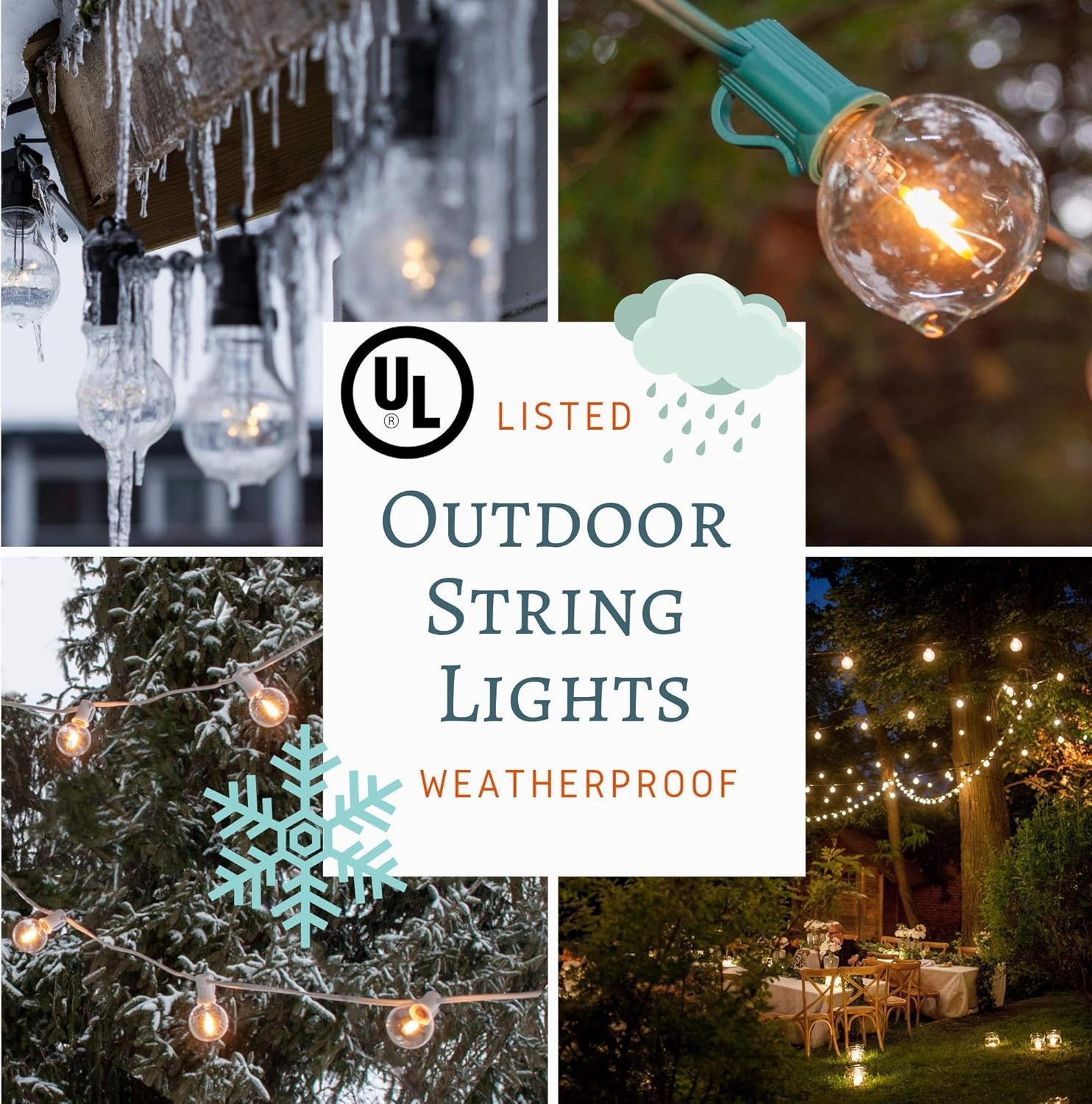 Hometown Evolution, Inc. 25’ G50 Globe Patio String Lights with Clear 2” Light Bulbs and Black Wire (  1 Free Spare)