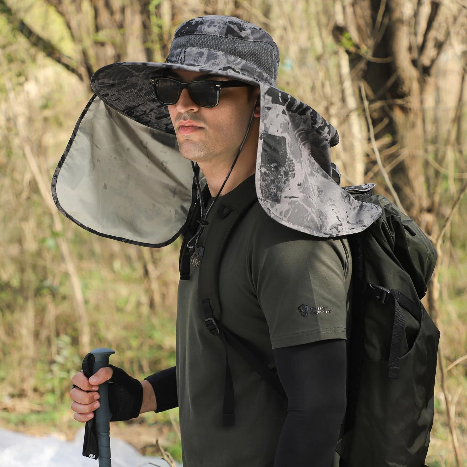 HUAMULAN Women Large Brim Sun Hat with Neck Flap, Men Quick Dry Hiking Fishing Safari Hat UPF 50 