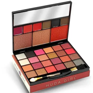 HUDA.GIRL All in One Makeup Kit with Mirror - Includes 24 Eyeshadow Palette with Brush, 3 Eyebrow Powder, 3 Lip Gloss, 2 Applicator, Blush Contour and Highlighter Palette for Girl & Womens