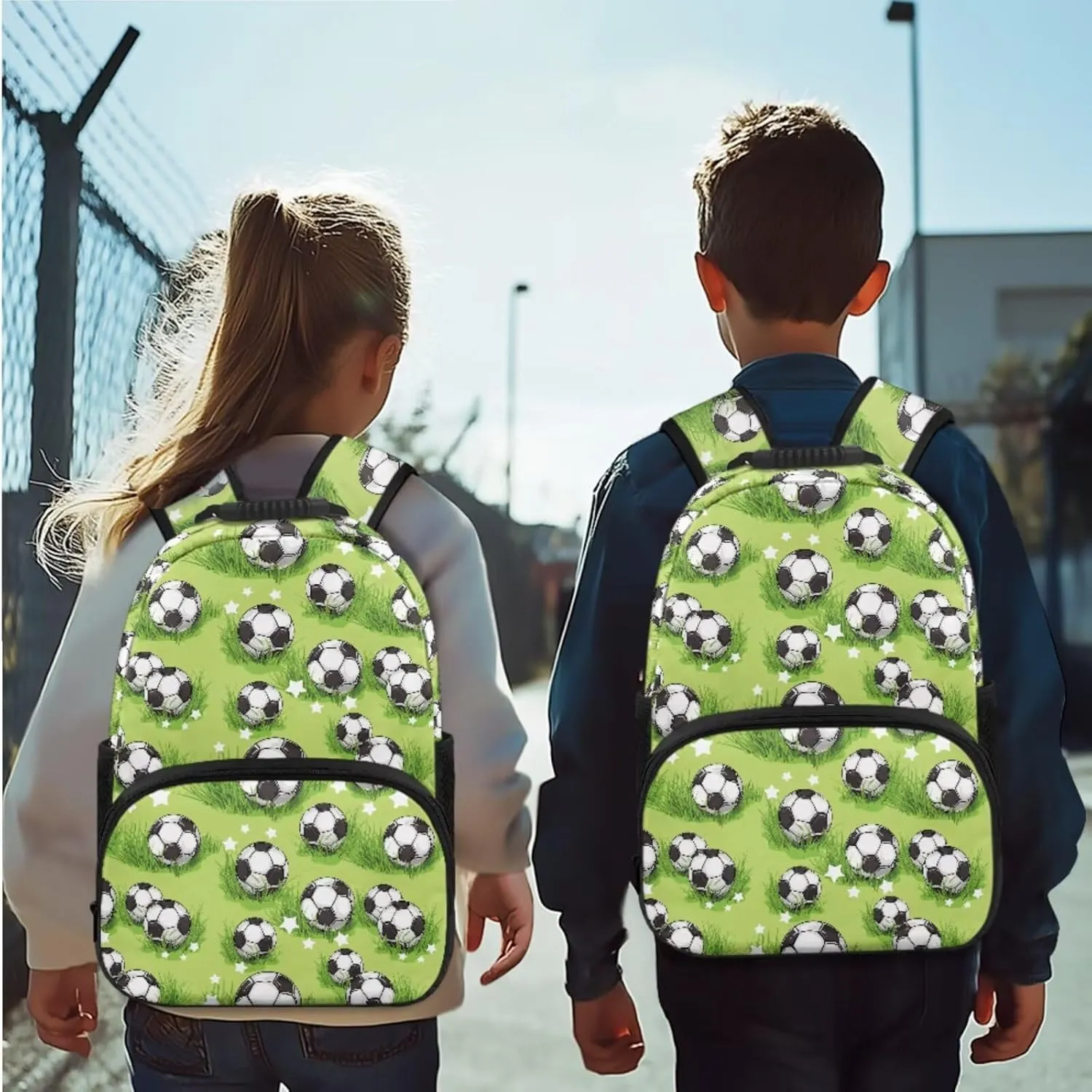 HUGS IDEA Grassland Football Toddler Book Bags Ages 2-4 Boys Cute School Backpack for Kindergarten Boys 15 Inch Bookbag with Lunchbox for Preschool Multifunctional Children Rucksack
