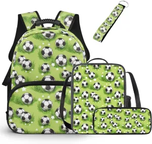HUGS IDEA Grassland Football Toddler Book Bags Ages 2-4 Boys Cute School Backpack for Kindergarten Boys 15 Inch Bookbag with Lunchbox for Preschool Multifunctional Children Rucksack
