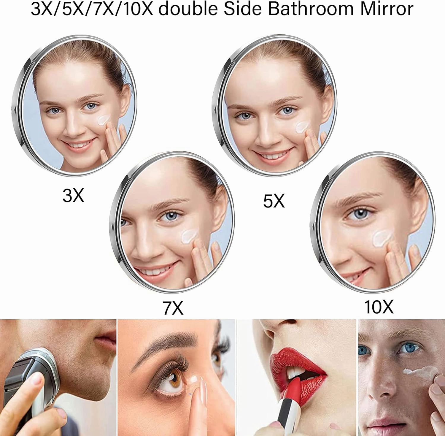 HUHJYUGE Double Sided Makeup Mirror Wall Mounted with 3X/5X/7X/10X Magnification, Bathroom Mirror 360 Degree Rotation, Extend Retractable Shaving Mirrors for Vanity (Nickel Brushed 5X)