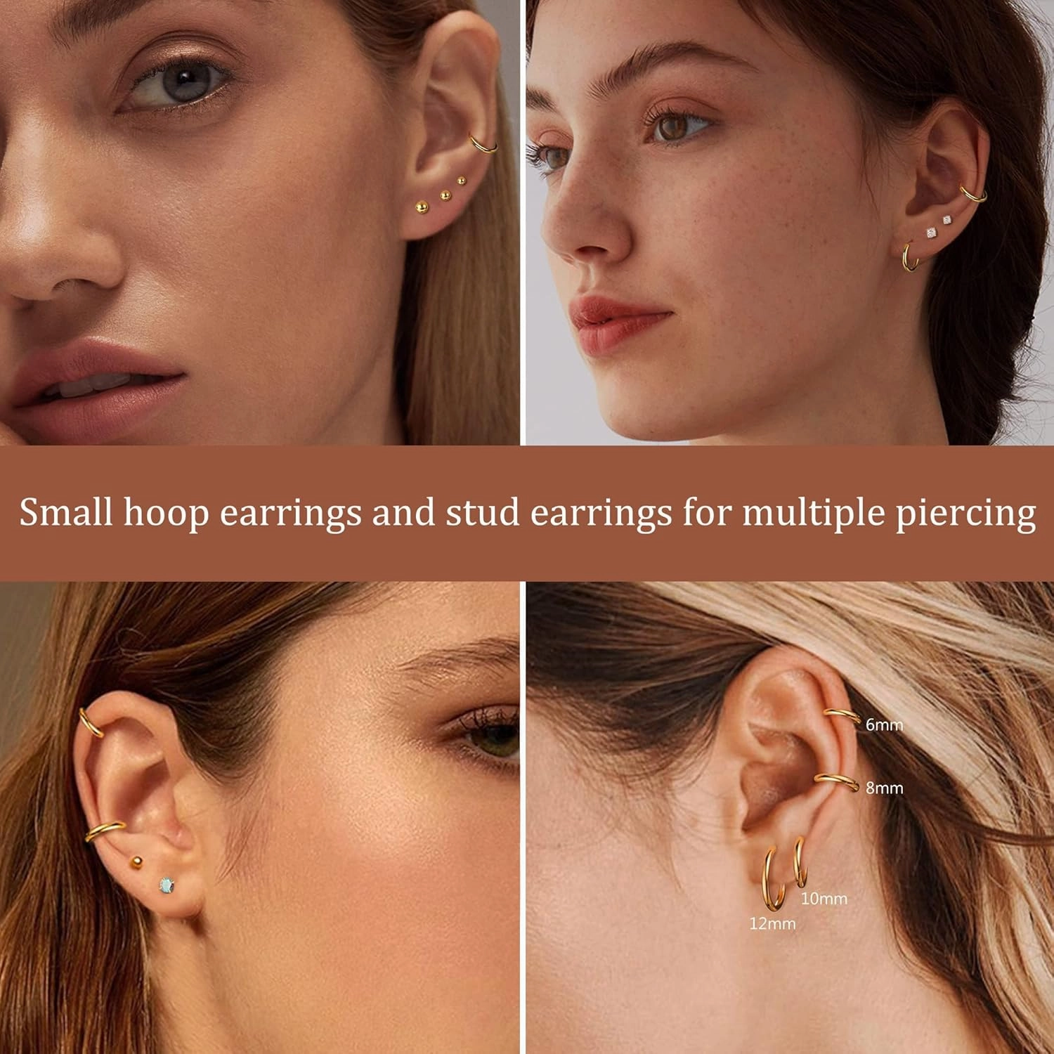 Hypoallergenic Surgical Steel Earrings for Sensitive Ears 14K Gold Stainless Steel Flat Back Earrings for Women Men Small Titanium Earring Flatback Stud Hoop Cartilage Earring Set for Multiple Piercing