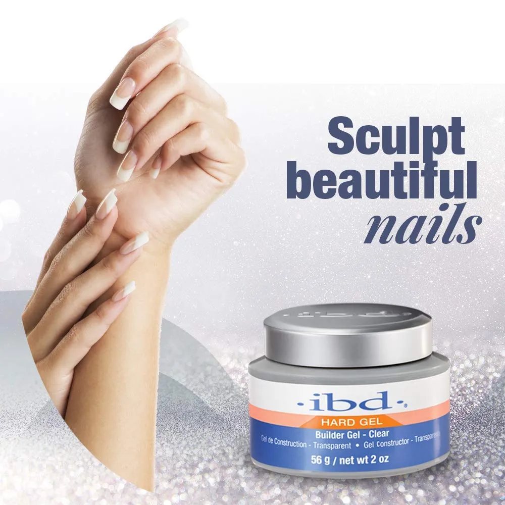 IBD Hard Gel, LED/UV Builder Gel - Clear, Strong Acrylic Finish, Perfect for Nail Extensions, Sculpting & Overlays, Professional Quality, 2 oz, 1-pack