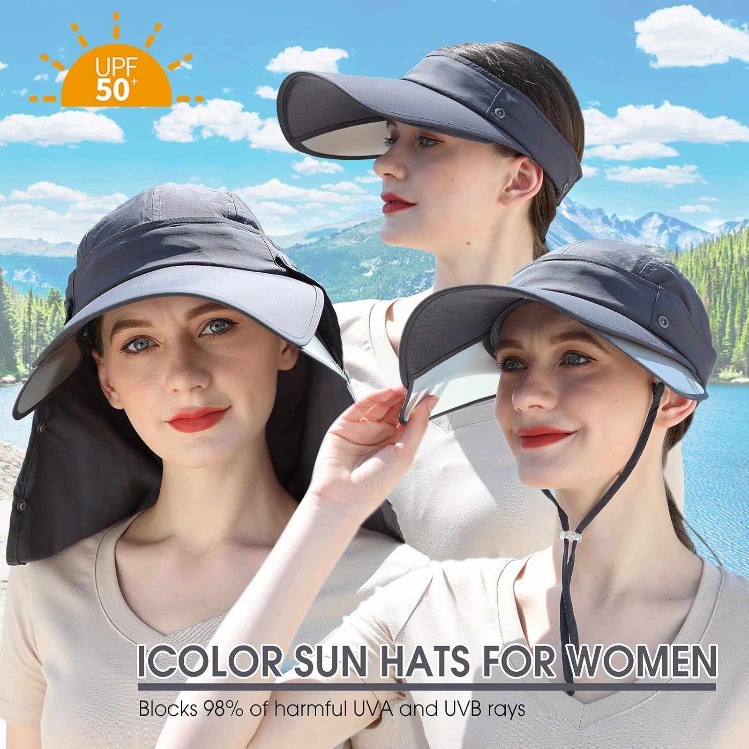 icolor Sun Hats for Men Women Retractable Wide Brim Fishing Hat Summer UPF 50  Sun Protection Cap Outdoor Travel Beach Hat