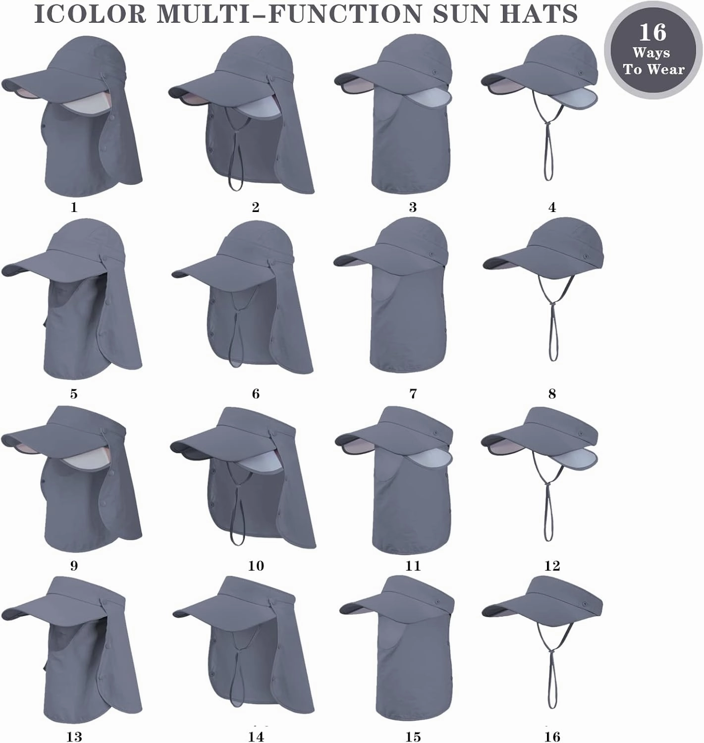 icolor Sun Hats for Men Women Retractable Wide Brim Fishing Hat Summer UPF 50  Sun Protection Cap Outdoor Travel Beach Hat